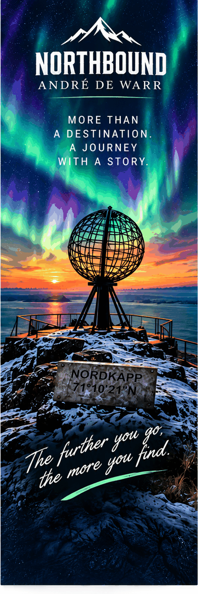 Northbound bookmark design 1: Nordkapp and northern lights